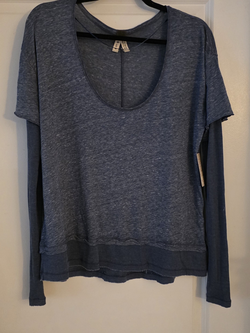 We The Free Layered Scoop-Neck Long-Sleeve Top in Heather Navy